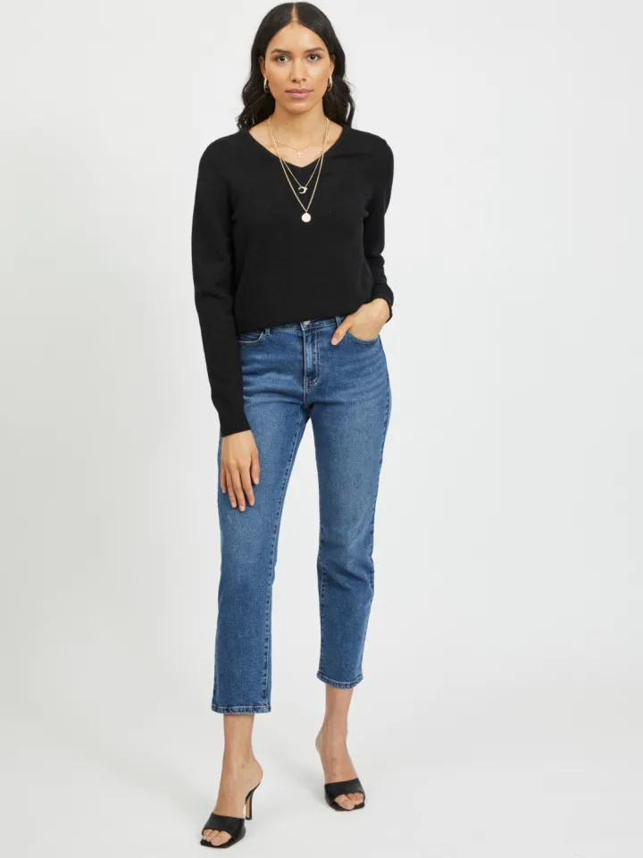 miela_vneck_jumper_black_2.webp Vila Jumpers & Cardigans<MIELA V-NECK JUMPER (BLACK)