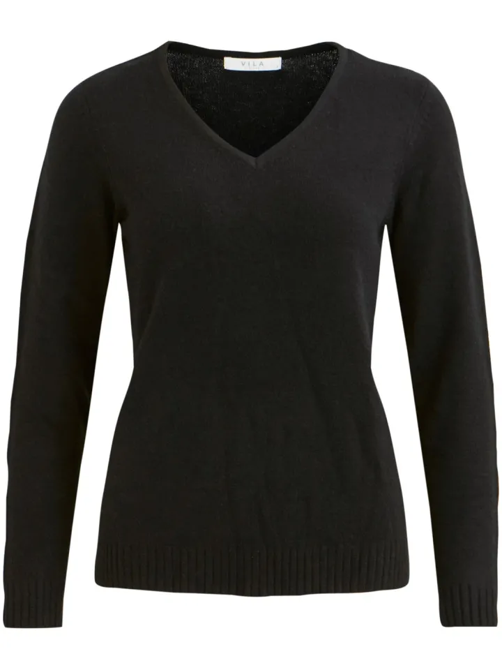 miela_vneck_jumper_black_4.webp Vila Jumpers & Cardigans<MIELA V-NECK JUMPER (BLACK)