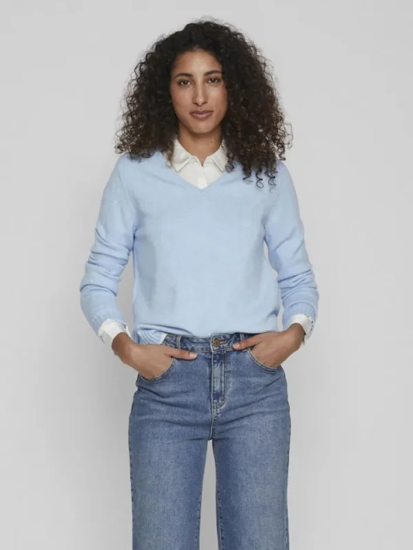 Vila Jumpers & Cardigans<MIELA V-NECK JUMPER (BLUE MELANGE)