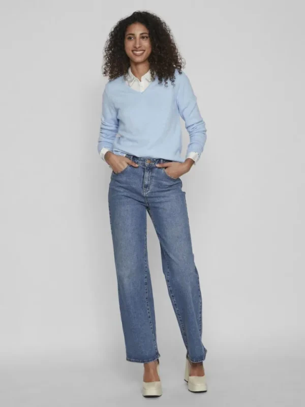Vila Jumpers & Cardigans<MIELA V-NECK JUMPER (BLUE MELANGE)