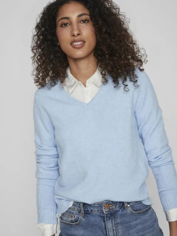 Vila Jumpers & Cardigans<MIELA V-NECK JUMPER (BLUE MELANGE)