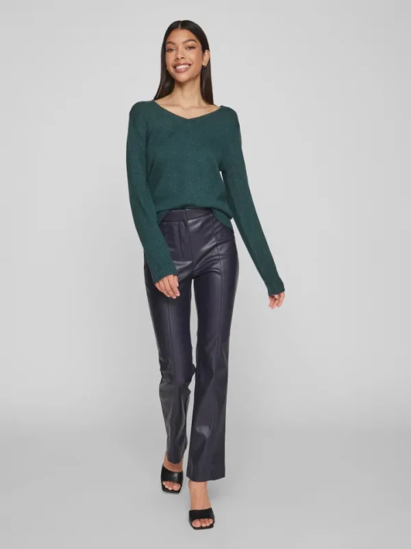 Vila Jumpers & Cardigans<Miela V-Neck Jumper (Pineneedle/Dark Melange)