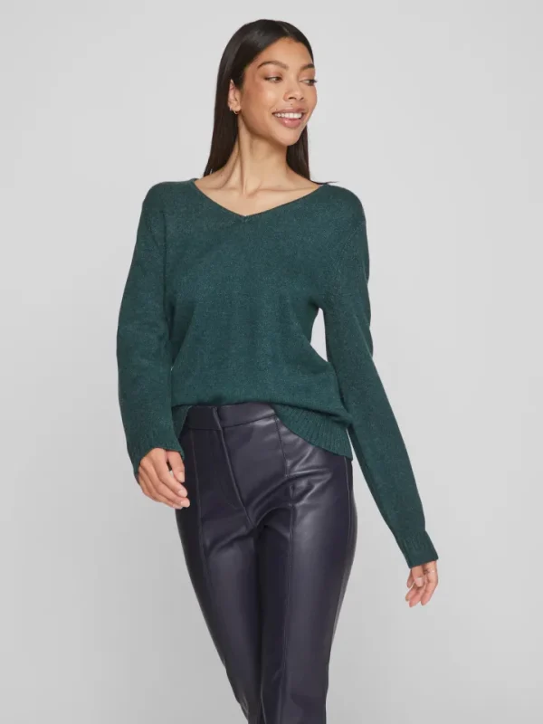 Vila Jumpers & Cardigans<Miela V-Neck Jumper (Pineneedle/Dark Melange)