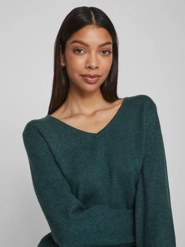 Vila Jumpers & Cardigans<Miela V-Neck Jumper (Pineneedle/Dark Melange)