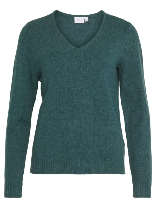 Vila Jumpers & Cardigans<Miela V-Neck Jumper (Pineneedle/Dark Melange)