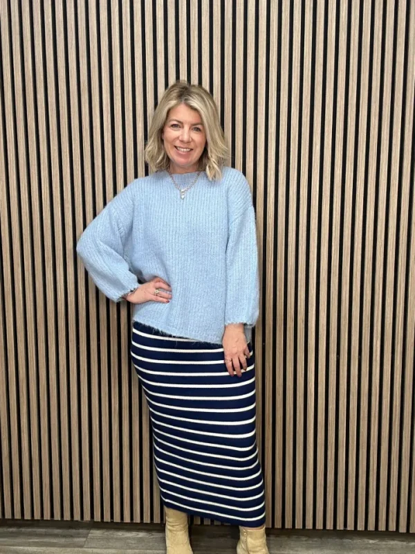 Ichi Skirts<Miranda Knitted Midi Skirt (Medieval Blue/Birch)