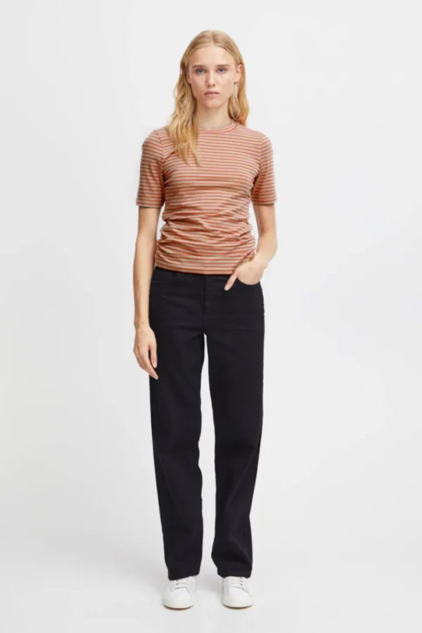 Ichi T-Shirts<MIRYA T-SHIRT (HOT CORAL STRIPE)