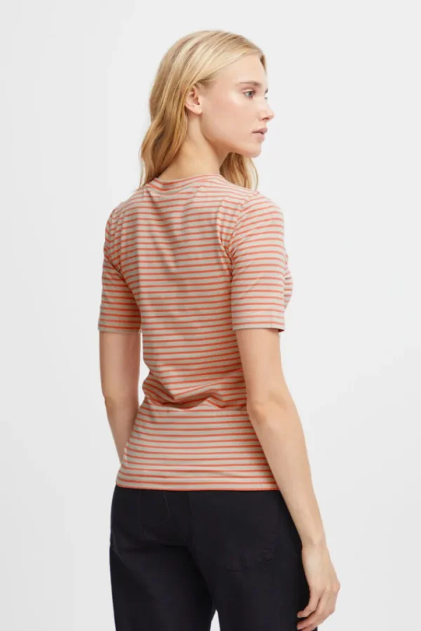 Ichi T-Shirts<MIRYA T-SHIRT (HOT CORAL STRIPE)