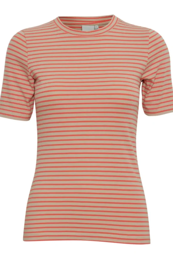 Ichi T-Shirts<MIRYA T-SHIRT (HOT CORAL STRIPE)