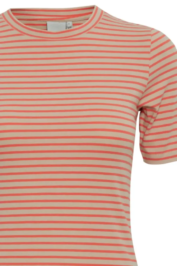 Ichi T-Shirts<MIRYA T-SHIRT (HOT CORAL STRIPE)