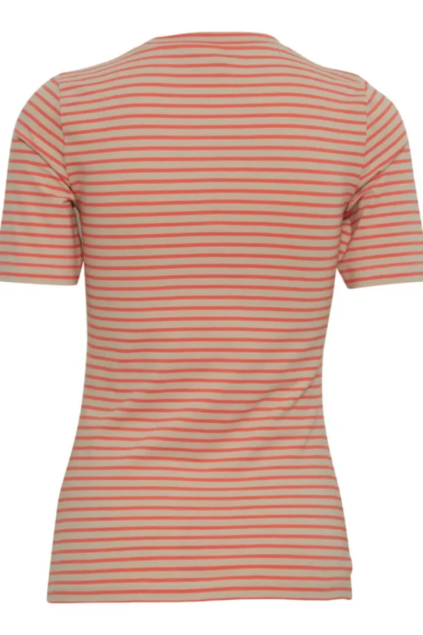 Ichi T-Shirts<MIRYA T-SHIRT (HOT CORAL STRIPE)