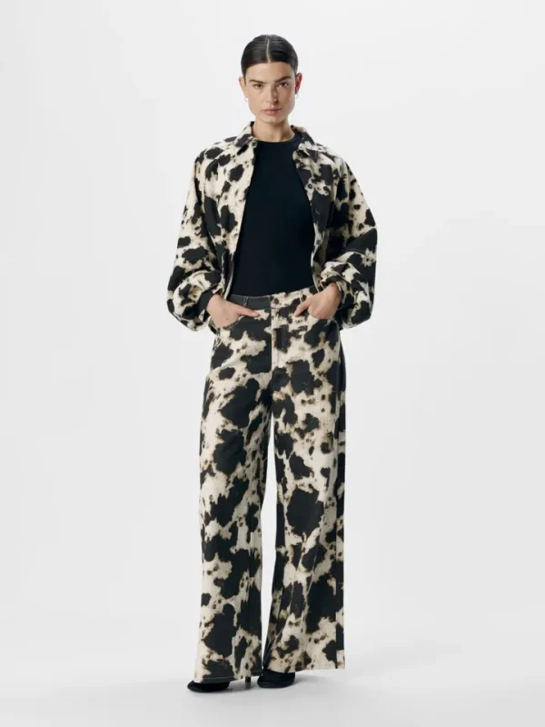 Object Pants | Jeans<Montana Printed Wide Leg Jeans (/Cloud Dancer)
