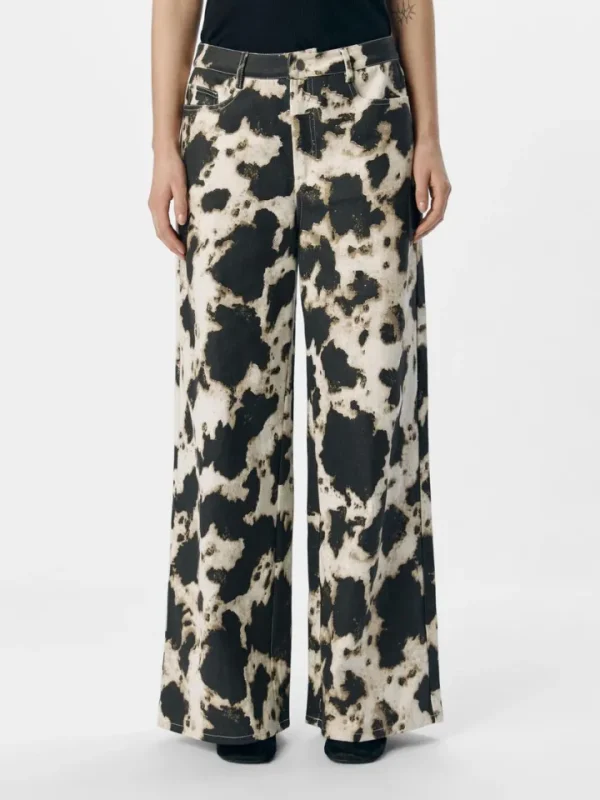 Object Pants | Jeans<Montana Printed Wide Leg Jeans (/Cloud Dancer)
