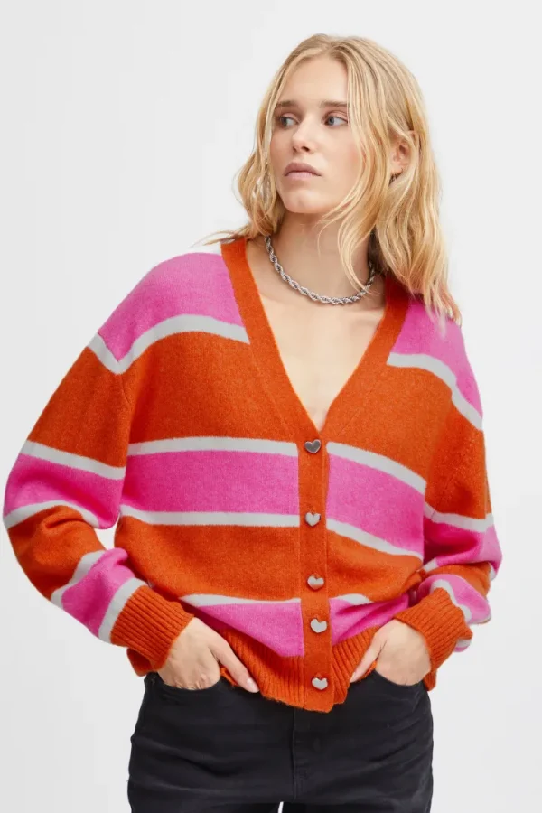 Ichi Jumpers & Cardigans<MUTI CARDIGAN (PERSIMMON ORANGE)