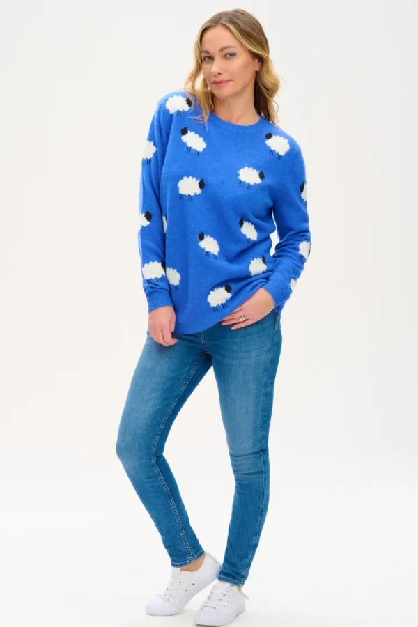 Sugarhill Jumpers & Cardigans<Nessa Jumper- Blue, Fluffy Sheep
