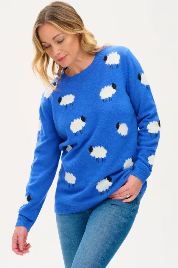 Sugarhill Jumpers & Cardigans<Nessa Jumper- Blue, Fluffy Sheep