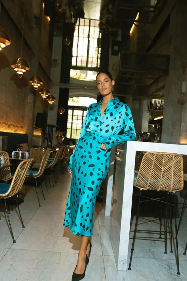 Dancing Leopard Shirts & Blouses<Nevada Shirt (Abstract Dot Black on Teal)