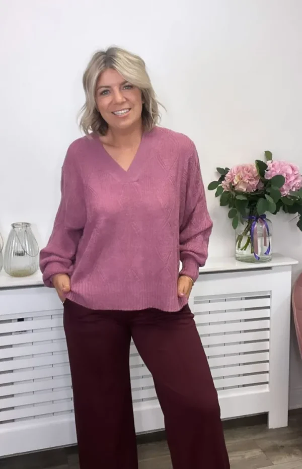 Ichi Jumpers & Cardigans<NOVA V-NECK JUMPER (HEATHER ROSE)