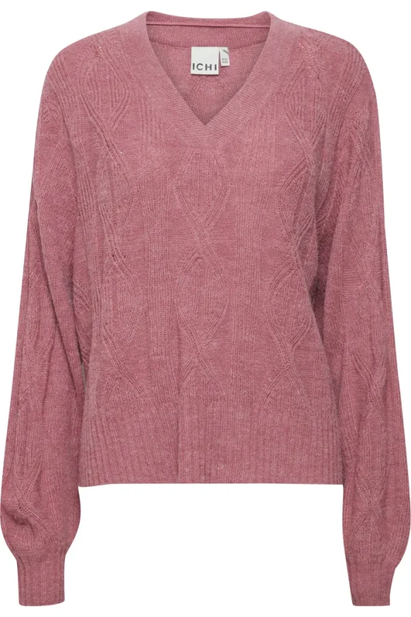 Ichi Jumpers & Cardigans<NOVA V-NECK JUMPER (HEATHER ROSE)