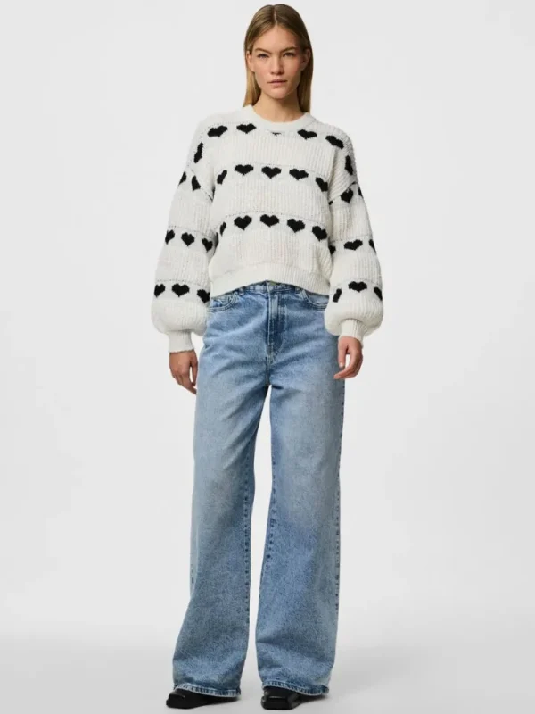Pieces Jumpers & Cardigans<Nove Knit Jumper (Cloud Dancer/Black Heart)