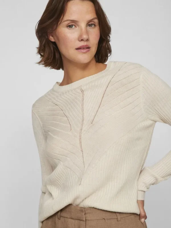 Vila Jumpers & Cardigans | Co-Ords<Olina O-Neck Knit Top (Super Light Natural)