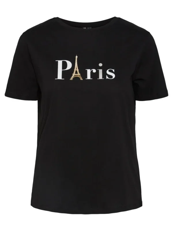 Pieces T-Shirts<PARIS T-SHIRT (BLACK)