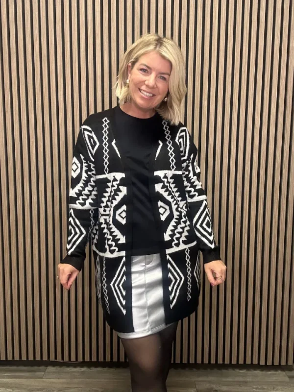Vila Jumpers & Cardigans<Paula Long Knit Cardigan (Black/Cloud Dancer)