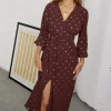 Never Fully Dressed Occasionwear | Dresses<Plisse Wrap Dress (Chocolate)