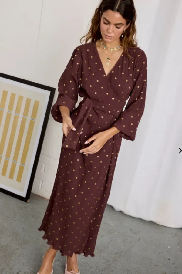Never Fully Dressed Occasionwear | Dresses<Plisse Wrap Dress (Chocolate)