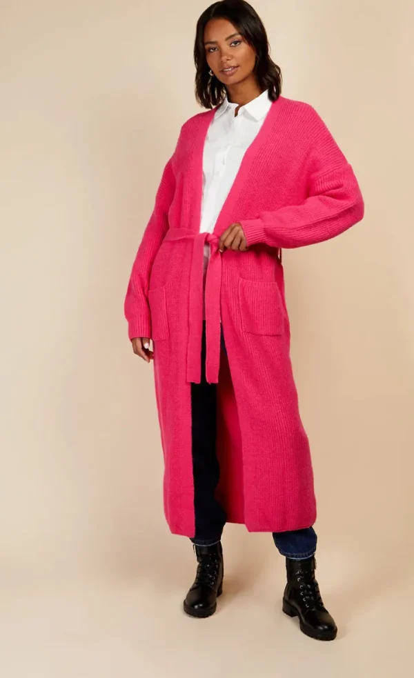 Little Mistress Jumpers & Cardigans<POLLY LONGLINE KNIT CARDIGAN (PINK)