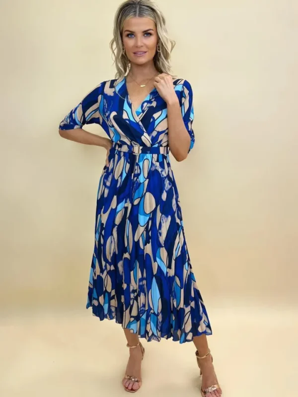 Kate & Pippa Occasionwear<POSITANO MIDI DRESS (BLUE/CREAM)