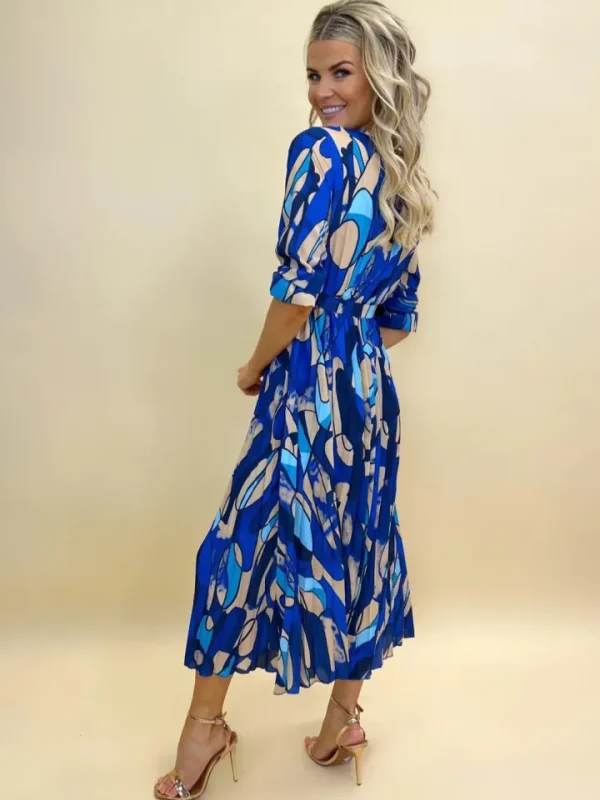 Kate & Pippa Occasionwear<POSITANO MIDI DRESS (BLUE/CREAM)