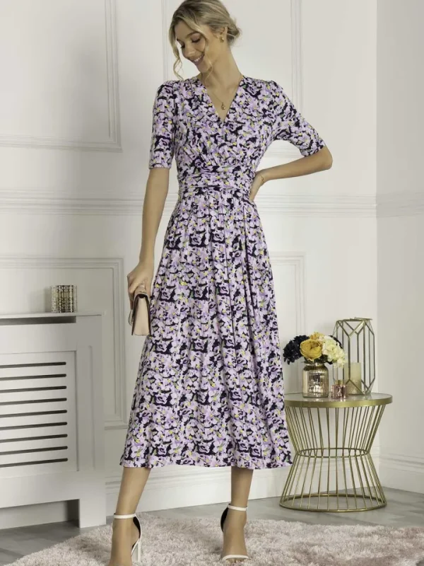 Jolie Moi Occasionwear<QUINNA WRAP FRONT MAXI DRESS (NAVY FLORAL)