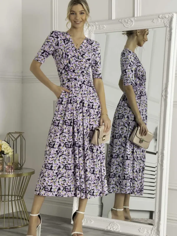 Jolie Moi Occasionwear<QUINNA WRAP FRONT MAXI DRESS (NAVY FLORAL)