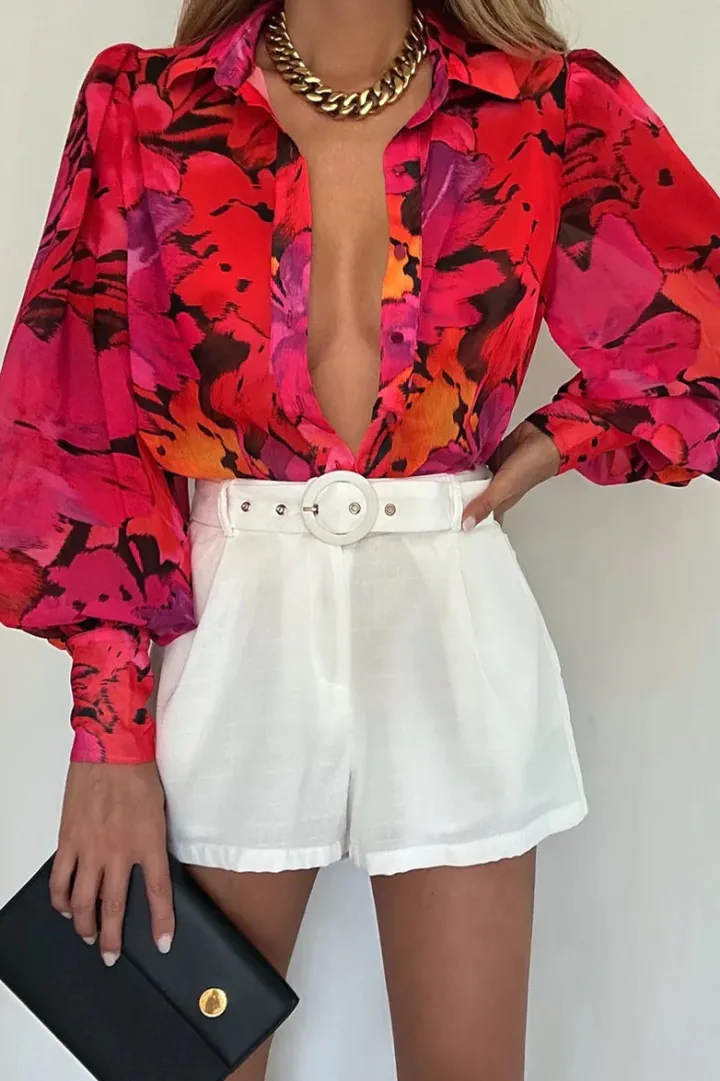 rachel_shirt_pink_floral_1.webp Starla Shirts & Blouses<Rachel Shirt (Pink Floral)