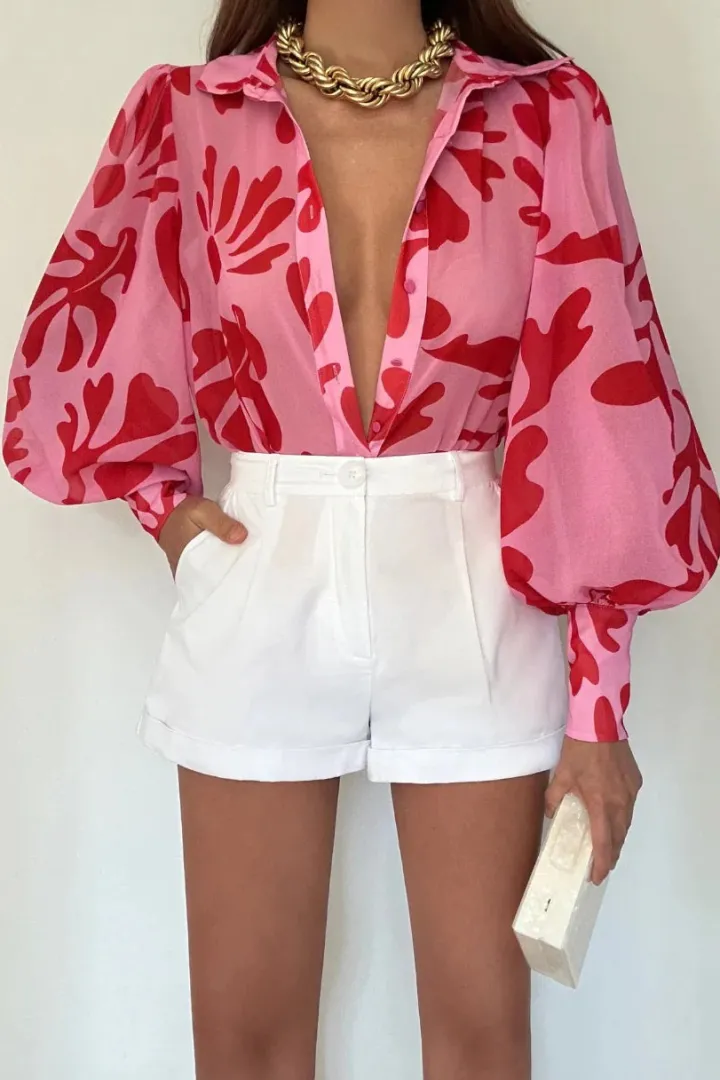 rachel_shirt_pink_red_1.webp Starla Shirts & Blouses<Rachel Shirt (/ Red)