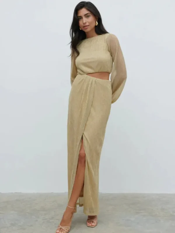 Pretty Lavish Occasionwear | Dresses<Rae Long Sleeve Cut Out Maxi Dress (Metallic )