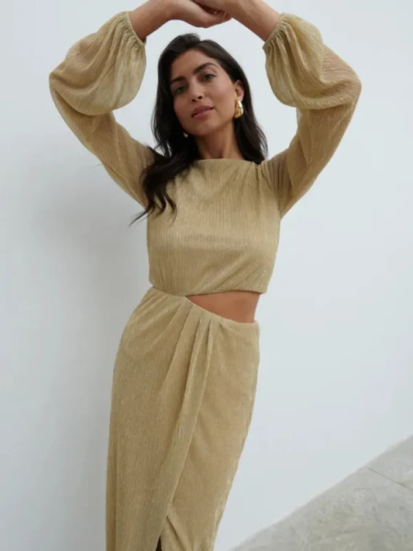 Pretty Lavish Occasionwear | Dresses<Rae Long Sleeve Cut Out Maxi Dress (Metallic )