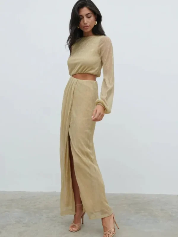 Pretty Lavish Occasionwear | Dresses<Rae Long Sleeve Cut Out Maxi Dress (Metallic )
