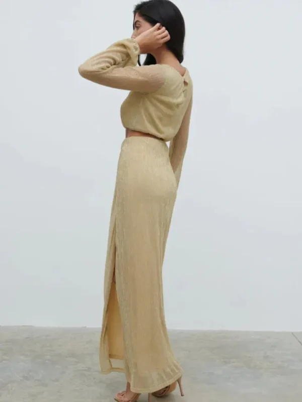 Pretty Lavish Occasionwear | Dresses<Rae Long Sleeve Cut Out Maxi Dress (Metallic )