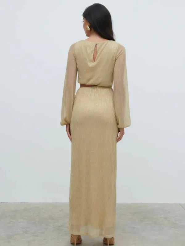 Pretty Lavish Occasionwear | Dresses<Rae Long Sleeve Cut Out Maxi Dress (Metallic )
