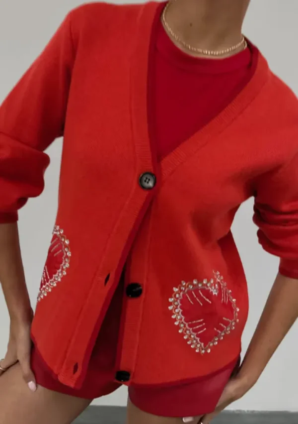 Never Fully Dressed Jumpers & Cardigans<Red Heart Cardigan (Red)