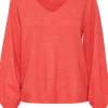 Ichi Jumpers & Cardigans<Ronnie Knitted V-Neck Jumper (Poppy Red)