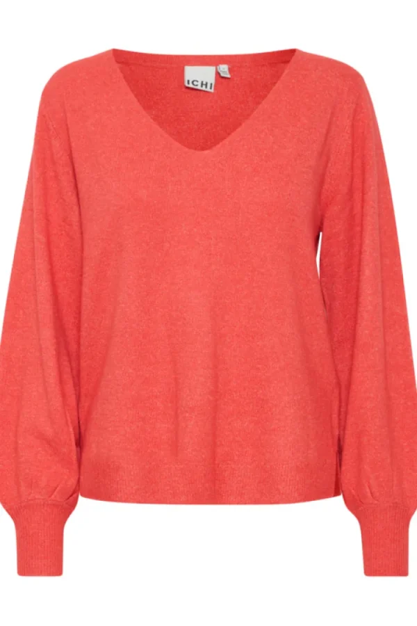 Ichi Jumpers & Cardigans<Ronnie Knitted V-Neck Jumper (Poppy Red)