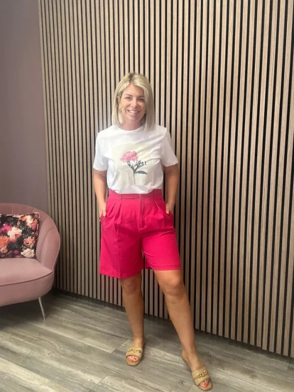 Vila T-Shirts<Rose T-Shirt (Snow White/Pink Flower)