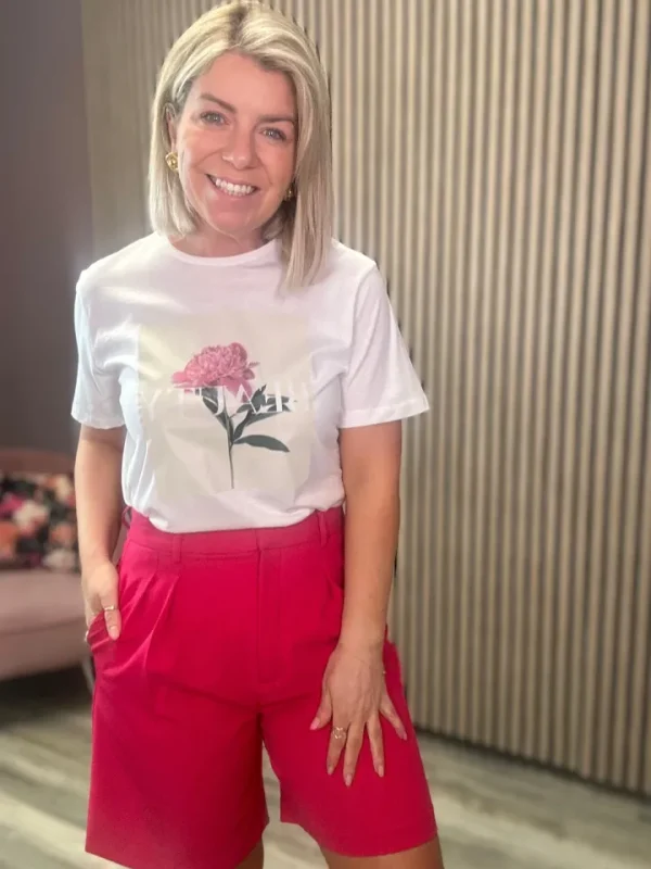 Vila T-Shirts<Rose T-Shirt (Snow White/Pink Flower)