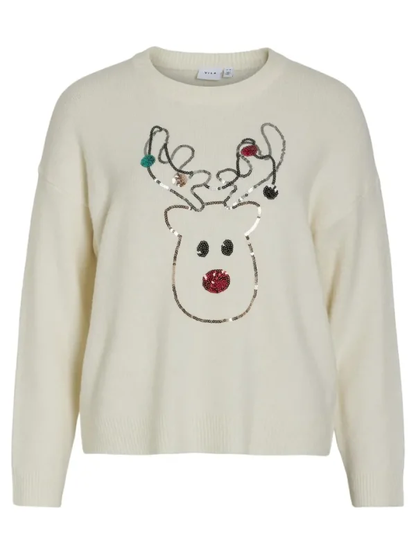 Vila Jumpers & Cardigans<Rudolph Reindeer Jumper (Snow Sequin)