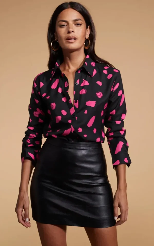 Dancing Leopard Shirts & Blouses<San Diego Shirt In Abstract Dot Pink On Black