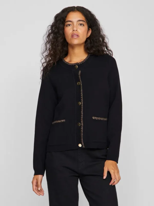 Vila Jumpers & Cardigans<Selena Glitter Knit Cardigan (Black Beauty/Gold Glitter)