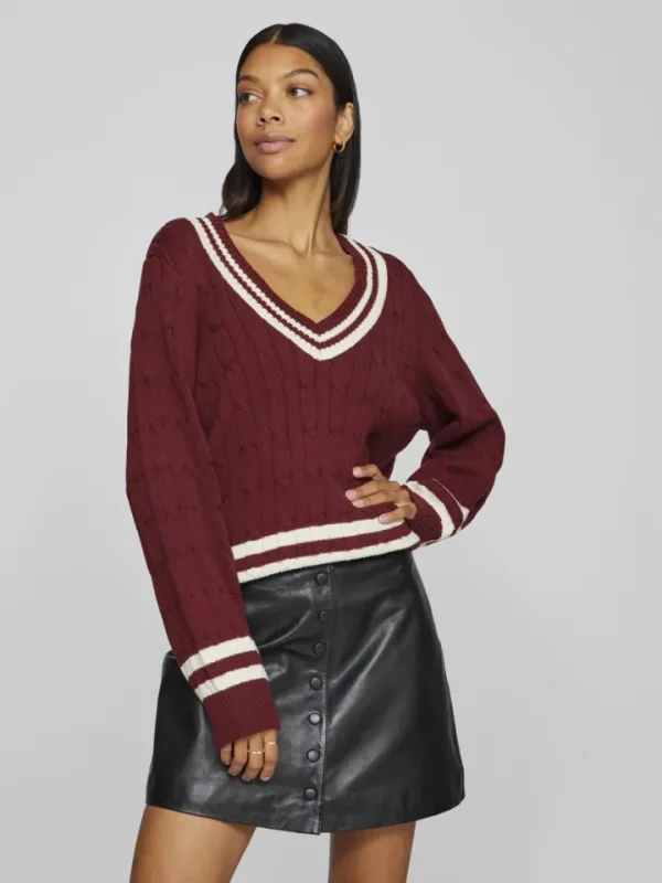 Vila Jumpers & Cardigans<Senna V-Neck Jumper (Cabernet/Birch)